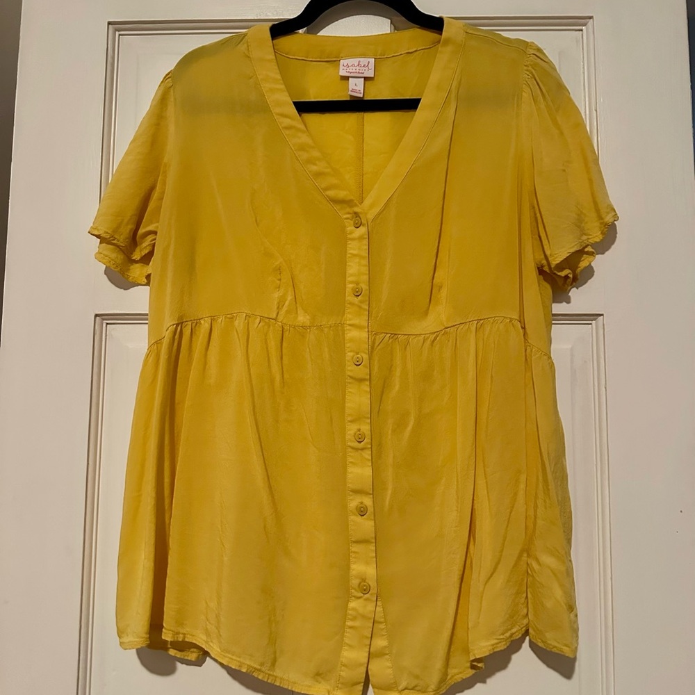 Isabel Maternity Yellow Flutter Sleeve Peplum Blouse